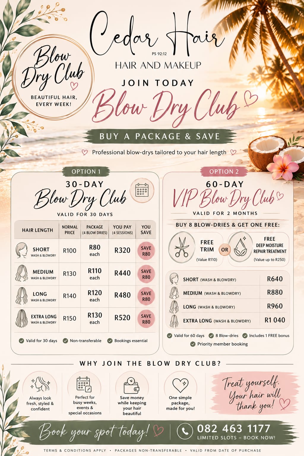 Cedar Hair & Makeup Blow Dry Club — professional prepaid blow-dry packages in Vereeniging