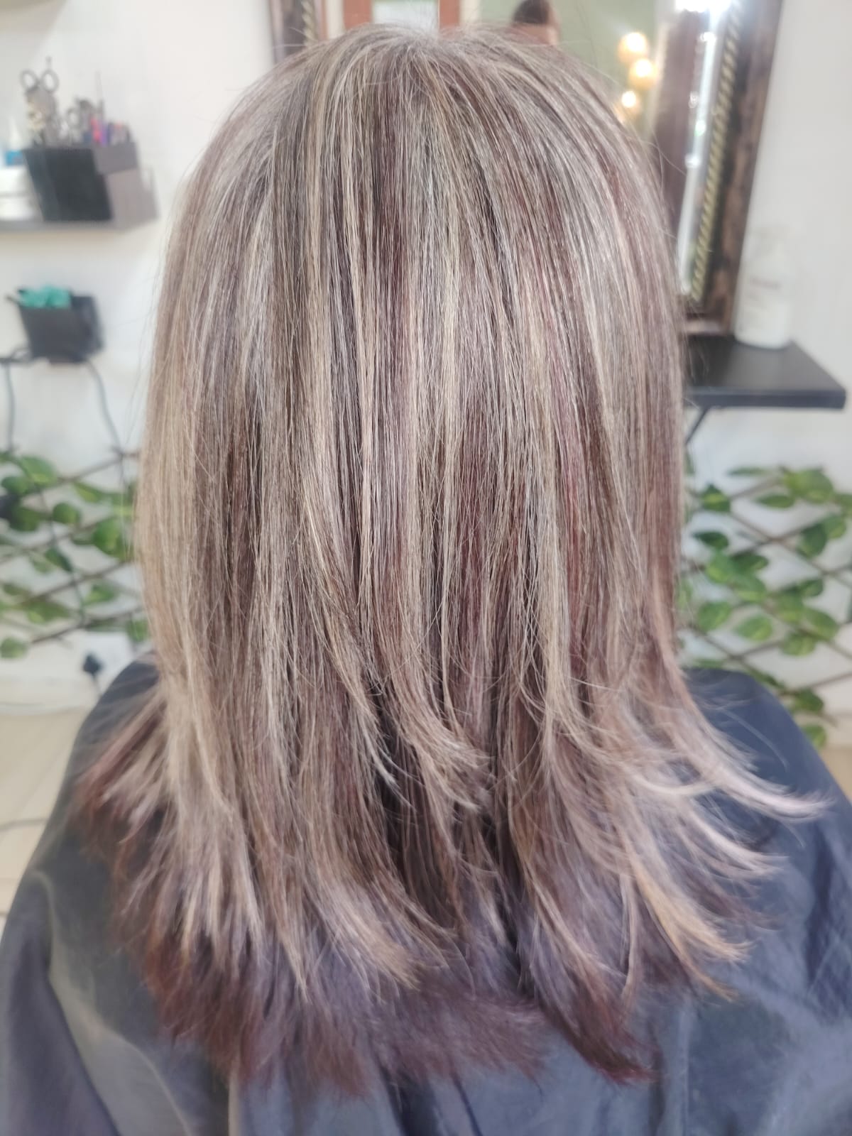 Cedar Hair & Makeup client with grey blending colour service