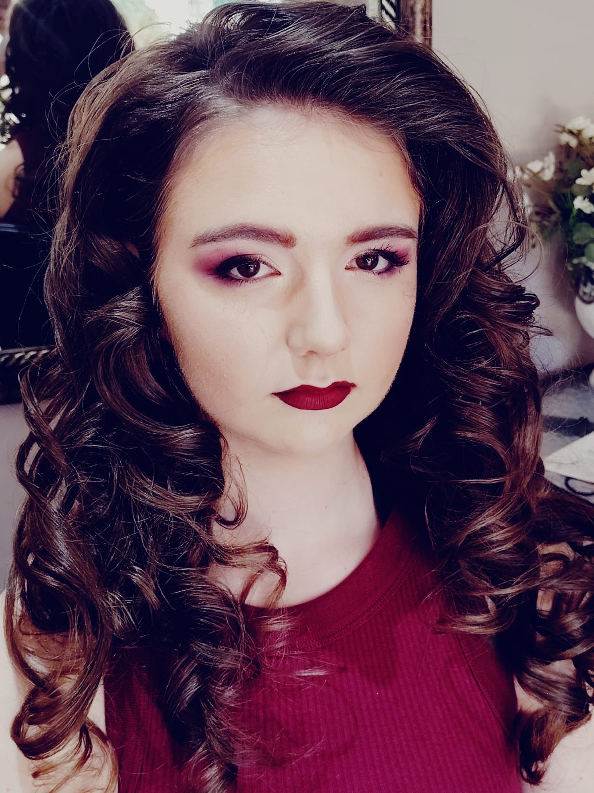 Cedar Hair & Makeup matric farewell client with styled curls and glam makeup